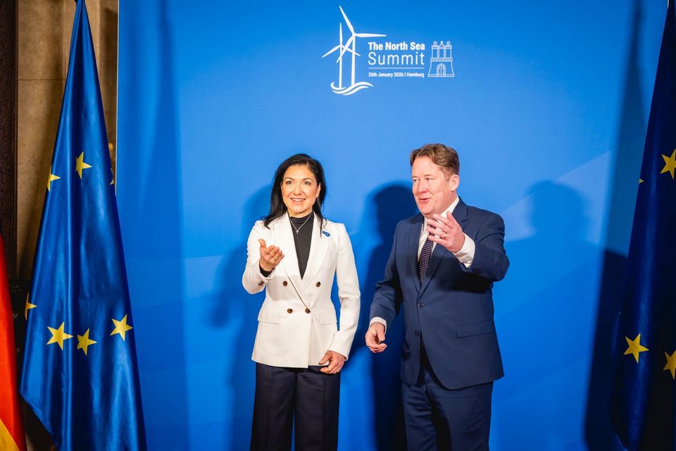 Energy Minister Darragh O’Brien (right) with his German counterpart Katherina Reiche at the North Sea Summit in Hamburg