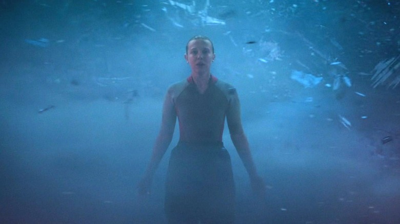 Eleven standing in the opening to the Upside Down in Stranger Things