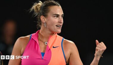 Aryna Sabalenka celebrates victory