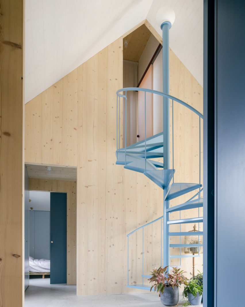 Spiral staircase within Belgian home