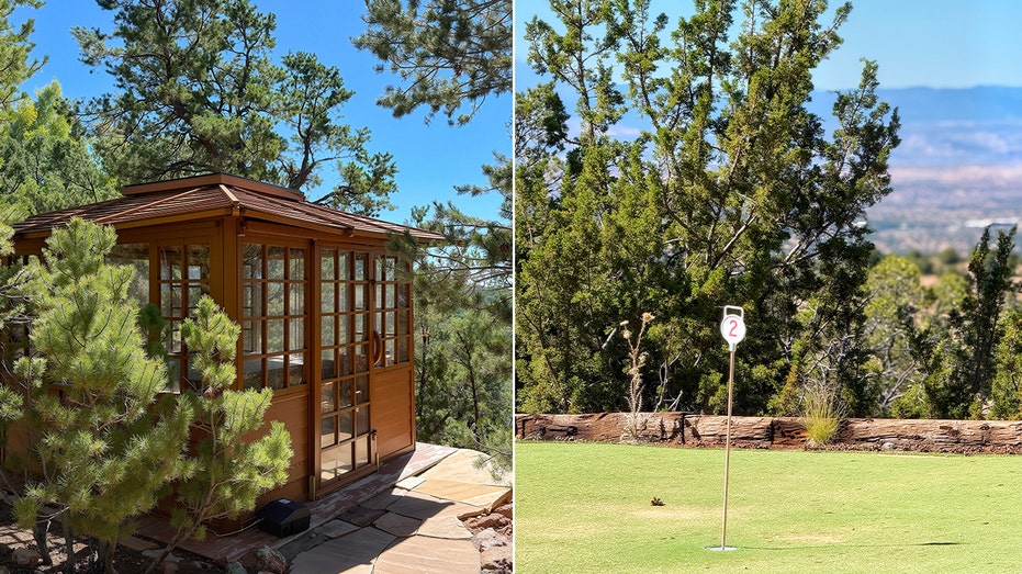 An enclosed hot tub and a small putting green can be found on the property.