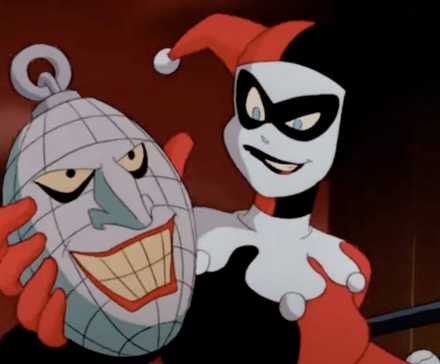 Harley Quinn holding a Joker grenade in Batman the Animated Series