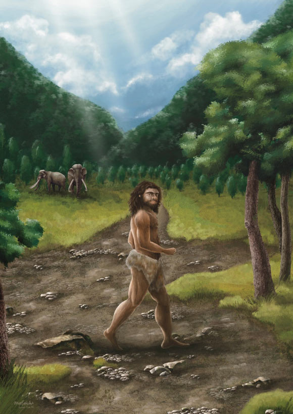 An artist’s concept of a Penghu Denisovan walking under the bright Sun during the Pleistocene of Taiwan. Image credit: Cheng-Han Sun.