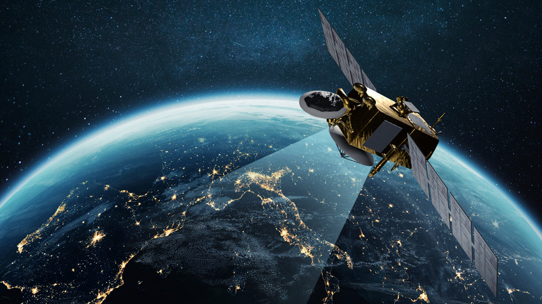 illustration of communications satellite over Europe