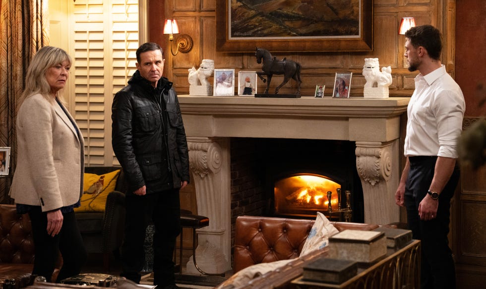 EMBARGOED UNTIL 20/01/2026 00:01 Kim Tate, Joe Tate, Graham, Emmerdale kim tate, joe tate, graham, emmerdale