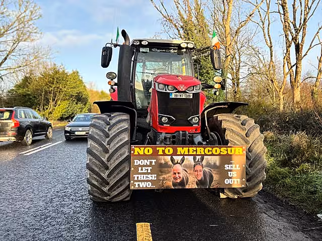 A tractor in Athlone, Co Westmeath, during a protest against the EU-Mercosur trade deal