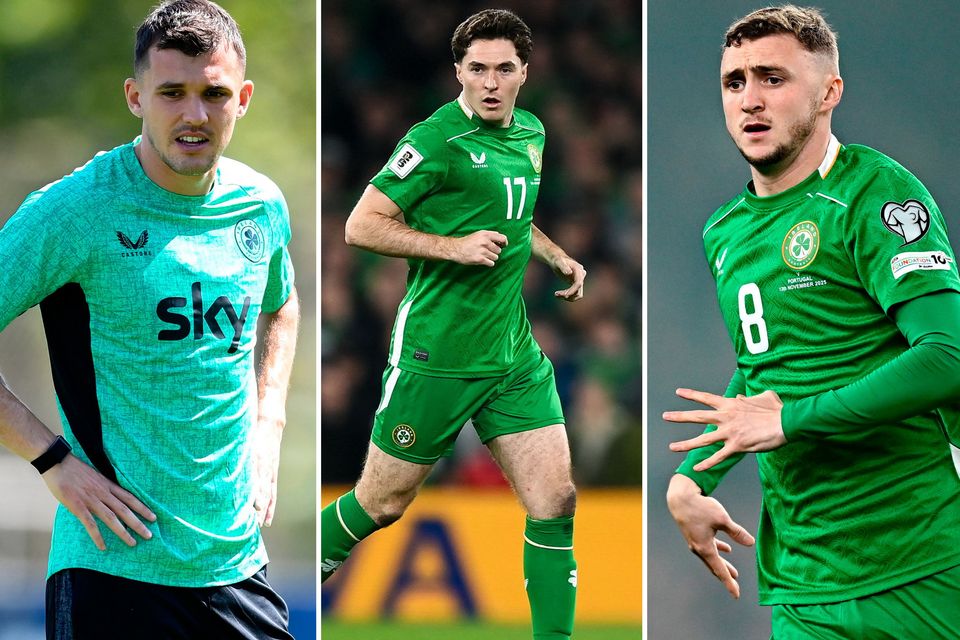 Midfielders Jason Knight, Conor Coventry and Jack Taylor have all contributed to Ireland's qualification campaign so far. Photos: Stephen McCarthy/Sportsfile