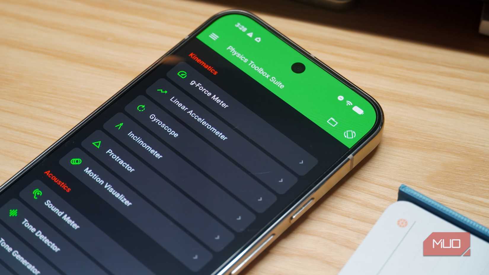 The opening screen of the Physics Toolbox app. 