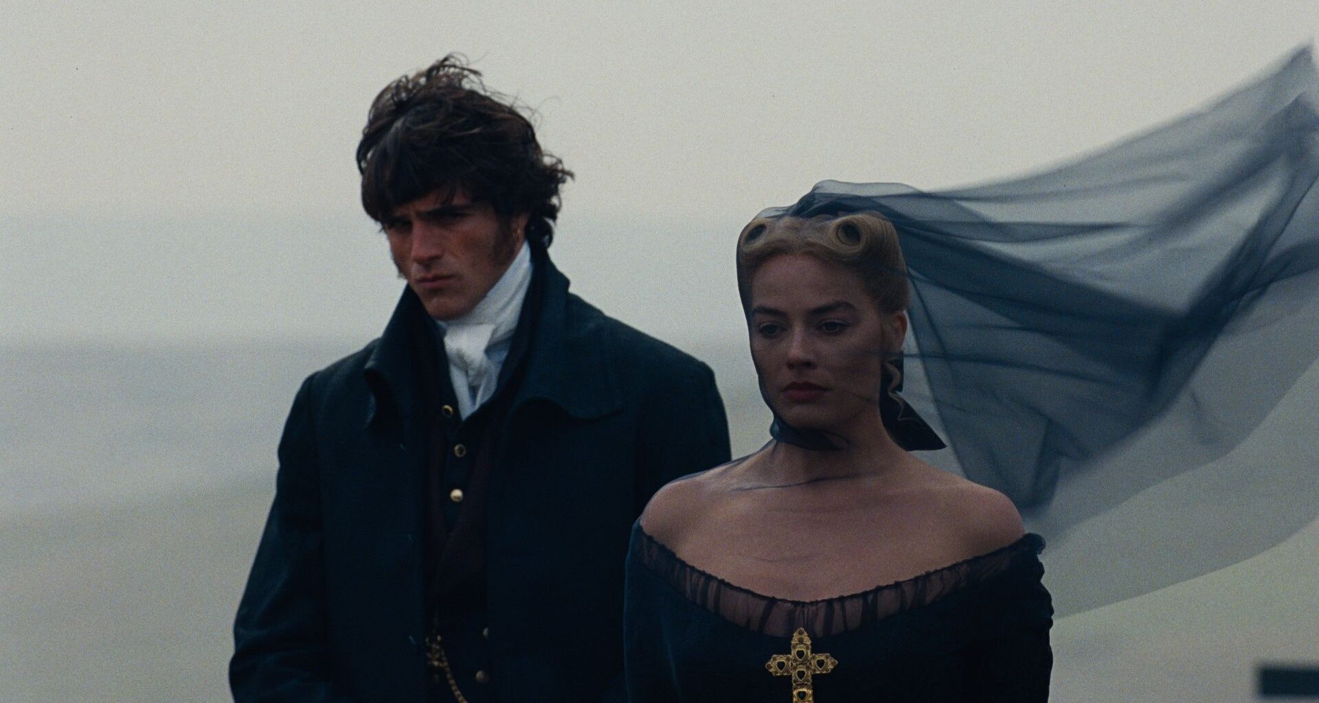 Jacob Elordi and Margot Robbie as Heathcliff and Cathy in Wuthering Heights