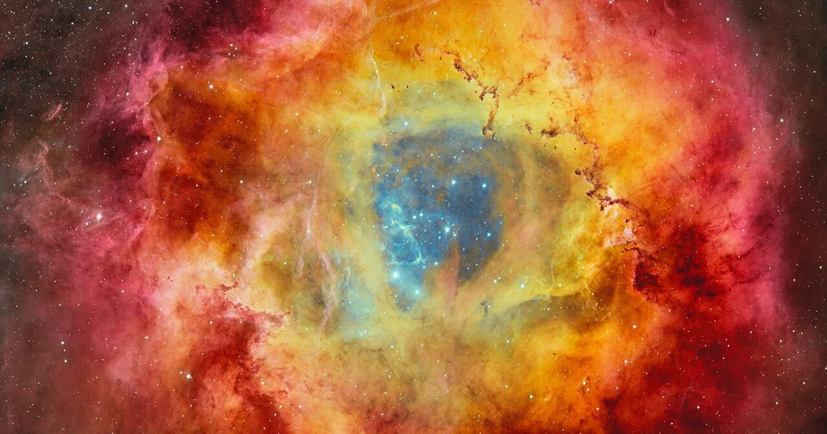 Image of the Rosette Nebula and star cluster NGC 2244 captured by the Dark Energy Camera on the U.S. National Science Foundation Víctor M. Blanco 4-meter Telescope at Cerro Tololo Inter-American Observatory, a Program of NSF NOIRLab. Credit: CTIO/NOIRLab/DOE/NSF/AURA. Image Processing: T.A. Rector (University of Alaska Anchorage/NSF NOIRLab), D. de Martin & M. Zamani (NSF NOIRLab)