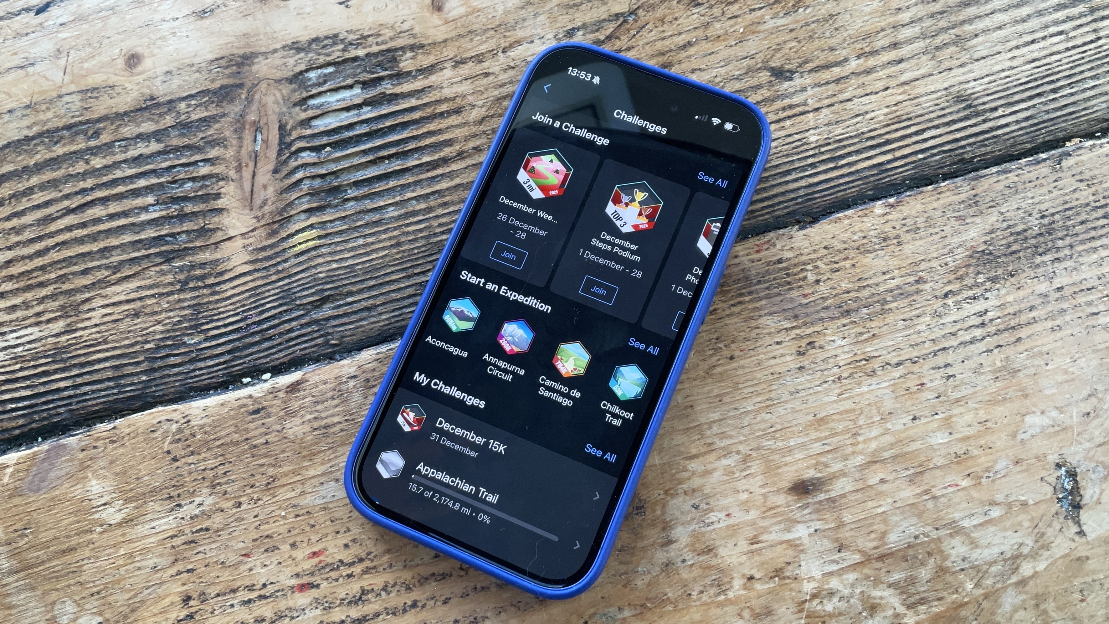 Garmin Connect Challenges Tab on an iPhone