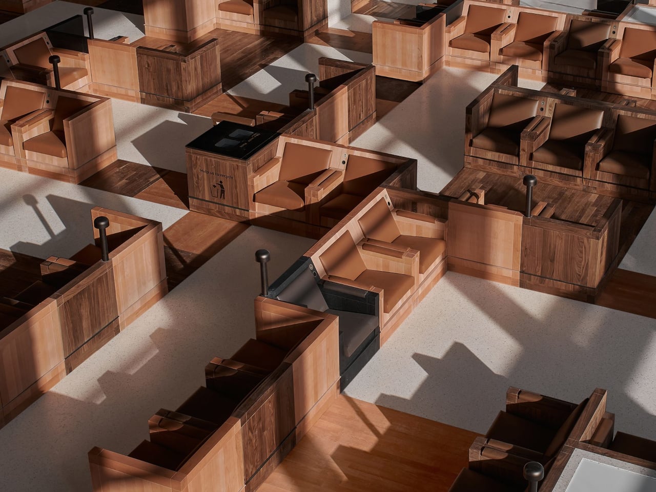This Airport Lounge Turned Mondrian’s Boogie-Woogie into Wood Islands