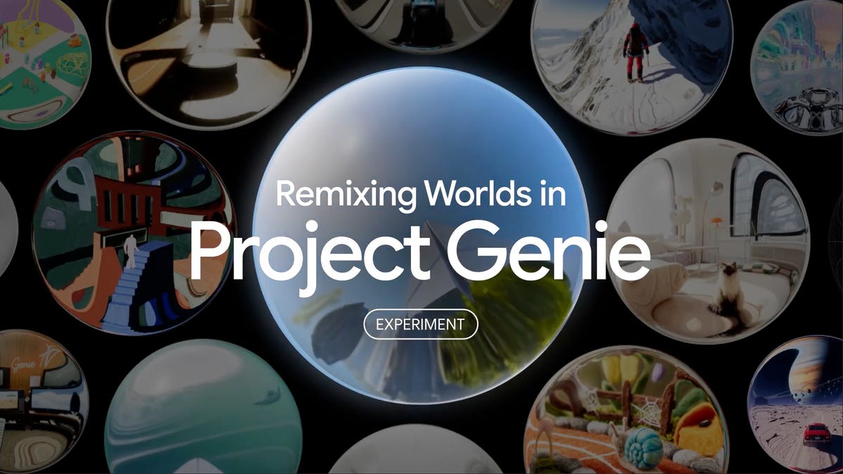 Google DeepMind Project Genie graphic reads Remixing Worlds in Project Genie