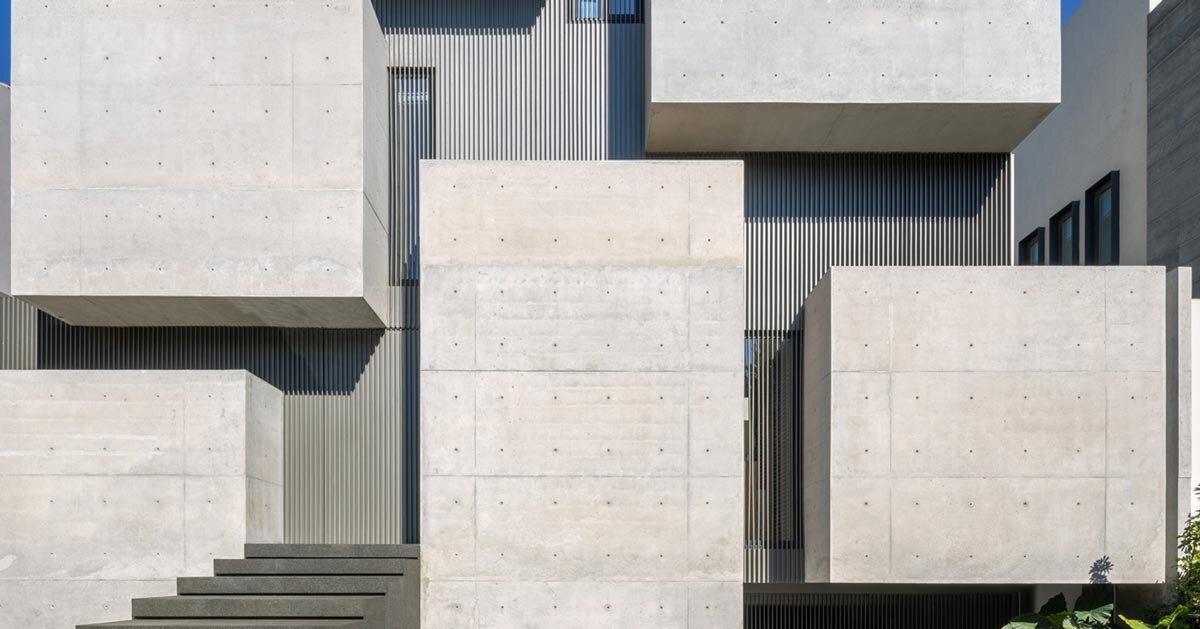 six concrete volumes sculpt brutalist villa’s facade in mexico