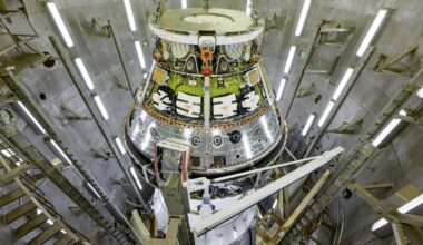 The Artemis 2 Orion spacecraft at NASA'S Kennedy Space Center in 2024. Pic: Rad Sinyak/NASA via AP