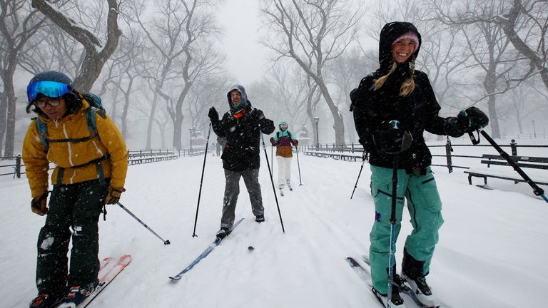 Some people took the opportunity to use their skis in Central Park. Pic: Reuters
