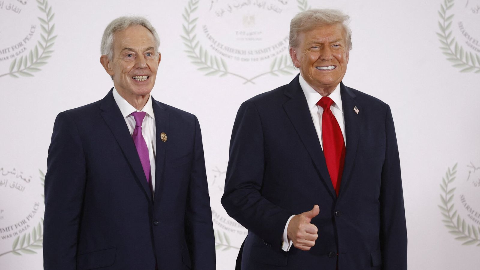 Tony Blair, left, and Donald Trump, right, at an Egyptian summit on ending the Gaza War last year. Pic: Reuters