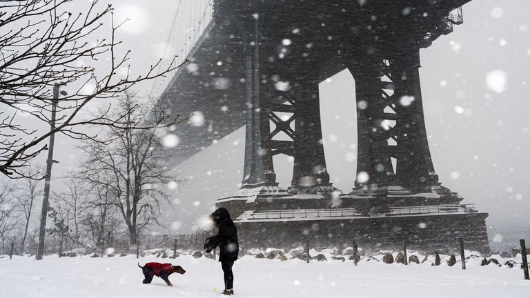 New York's iconic Manhattan Bridge on Sunday . Pic: Reuters