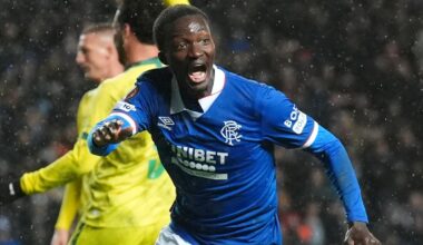 Rangers' Mohamed Diomande celebrates scoring a goal against Ludogorets