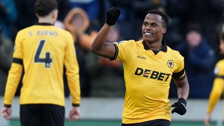 Wolves Jhon Arias celebrates scoring their side's first goal of the game 