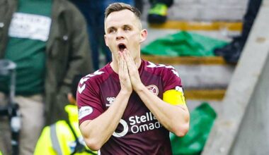Lawrence Shankland rues a missed chance against Hibs