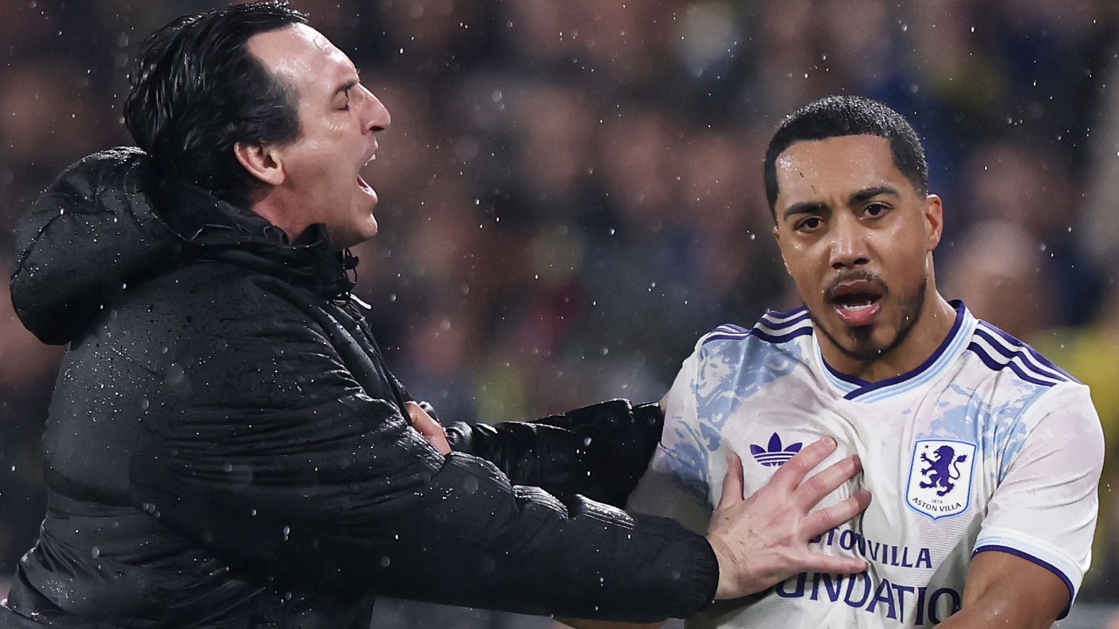 Unai Emery clashes with Youri Tielemans during Aston Villa's Europa League win over Fenerbache
