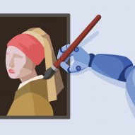 Illustration of robot hand drawing a painting