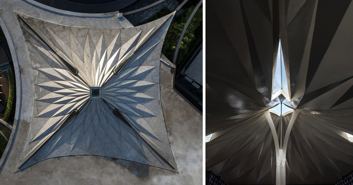 origami steel roof by takashi niwa ornaments restaurant in vietnam