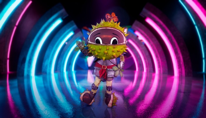 ©ITV Plc Someone dressed as a Conker still coming out of its shell.