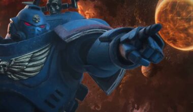 total war warhammer 40,000 space marine pointing in front of a ravaged star system