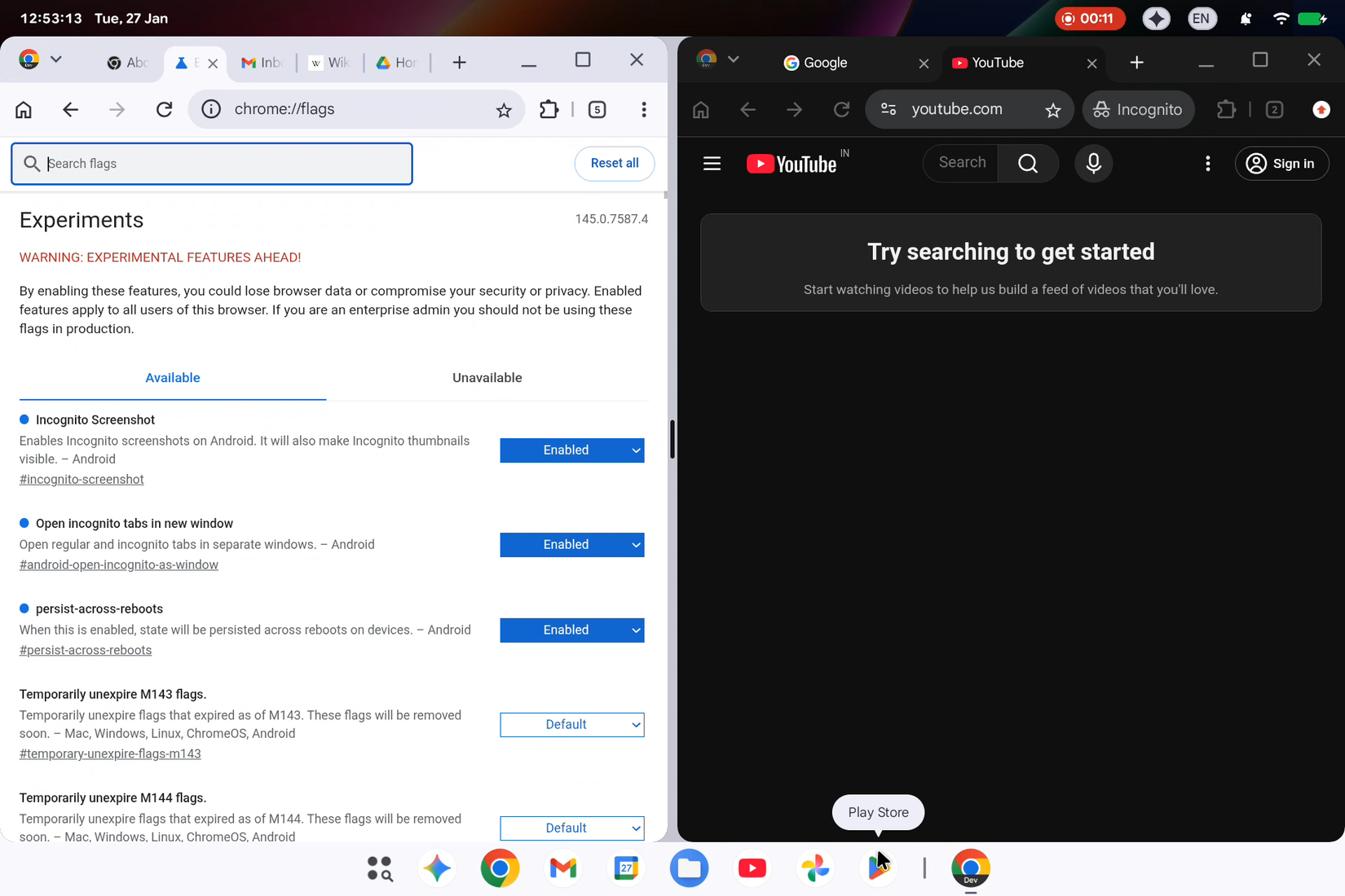 Aluminium OS showing multi-screen working.
