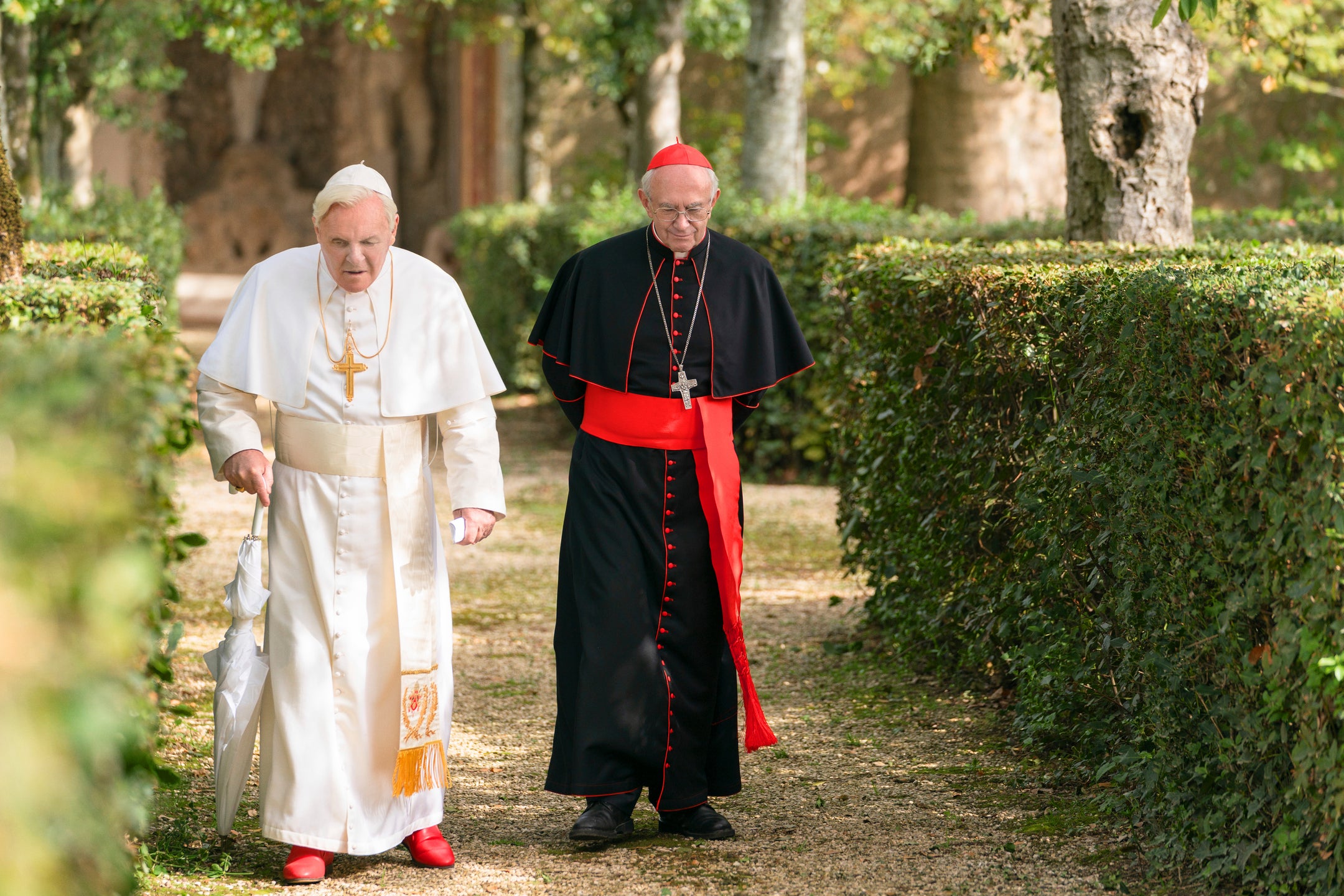 In good company: Anthony Hopkins and Pryce in ‘The Two Popes’