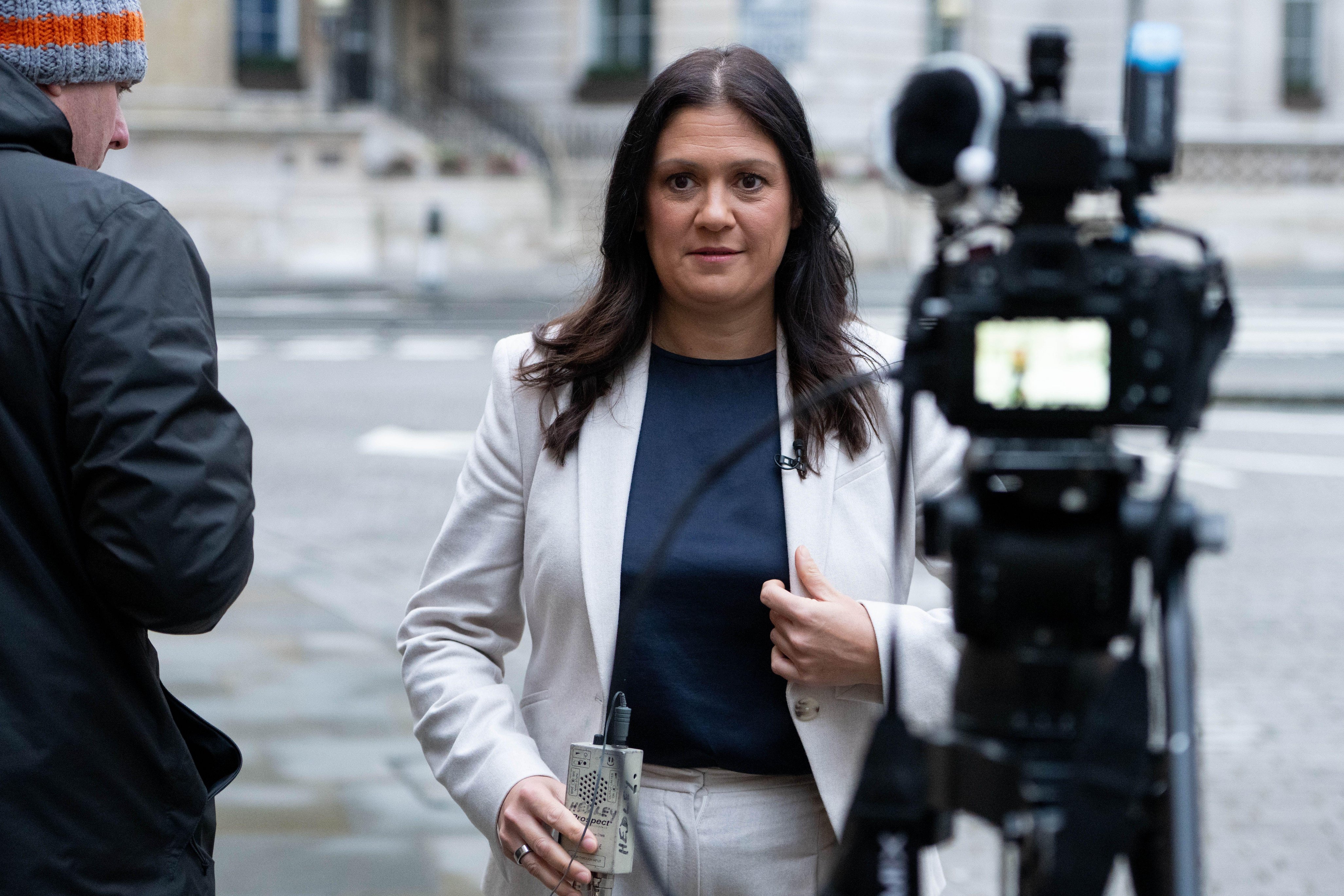 Culture Secretary Lisa Nandy speaks to the media outside BBC studios in London.