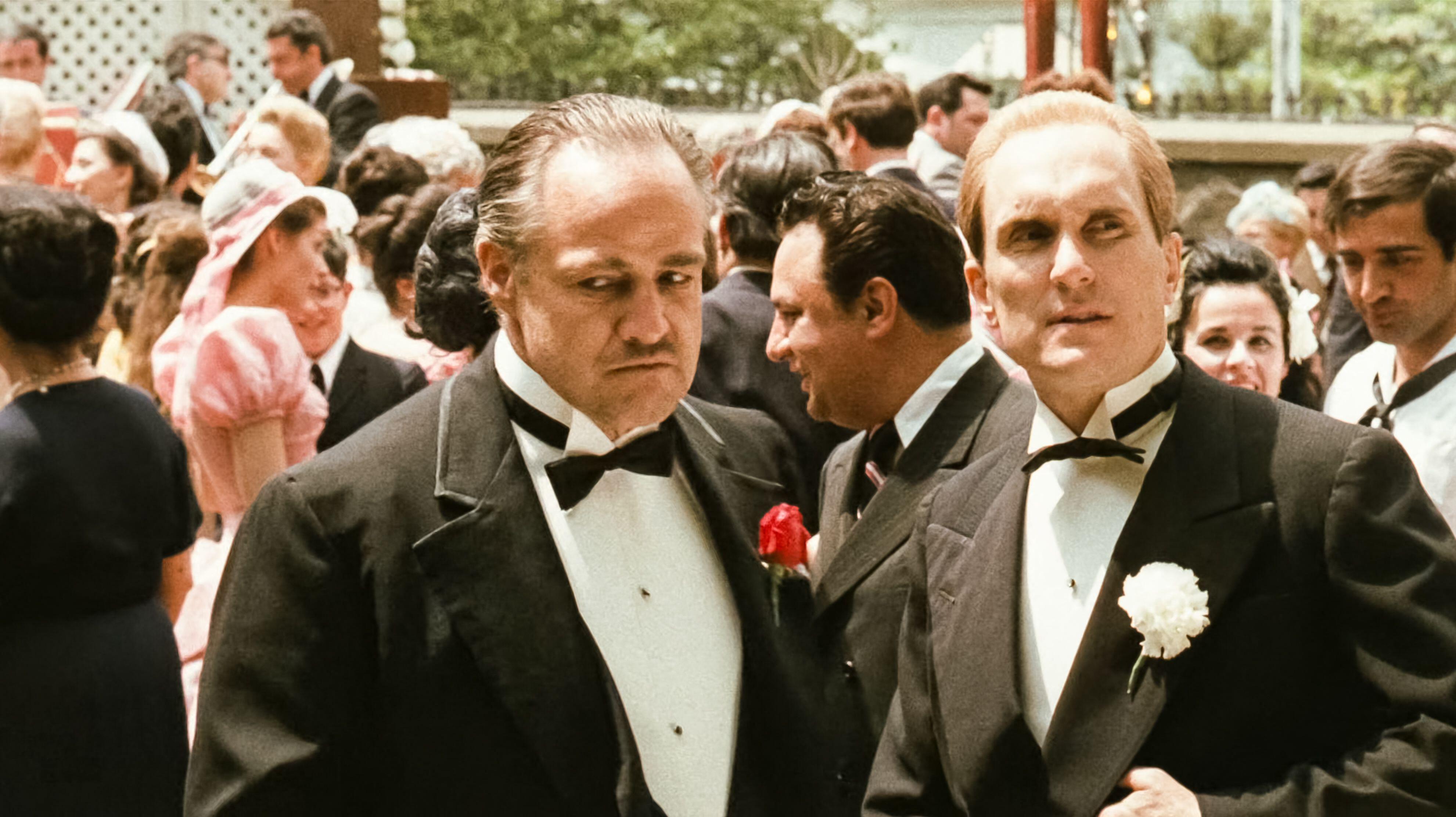 Marlon Brando as Vito Corleone and Robert Duvall as Tom Hagen in a scene from The Godfather (1972).