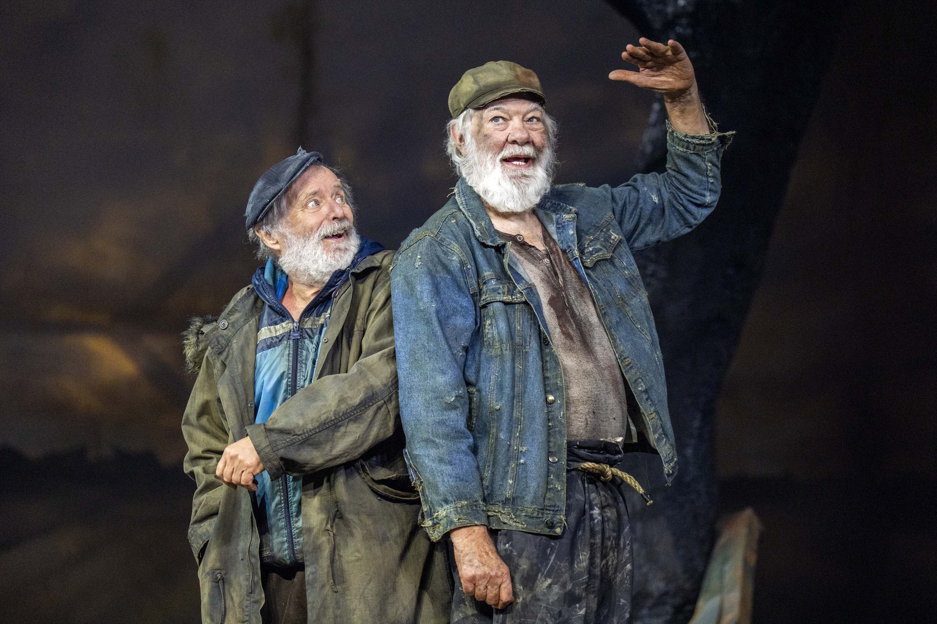 Matthew Kelly as Estragon and George Costigan as Vladimir on stage during rehearsals for Waiting for Godot.
