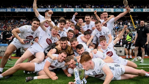 Kildare players celebrate victory in Joe McDonagh Cup final