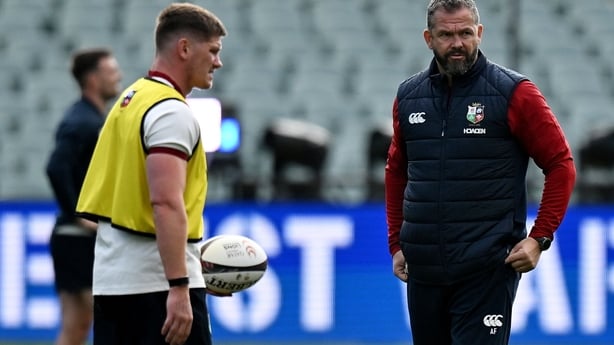Adelaide , Australia - 11 July 2025; Head coach Andy Farrell, right, and Owen Farrell during a British & Irish Lions captain's run at Adelaide Oval in Adelaide, Australia. (Photo By Brendan Moran/Sportsfile via Getty Images)