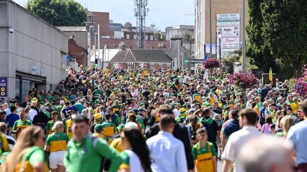 Donegal and Kerry supporters on Jones' Road ahead of the All-Ireland football final at Croke Park