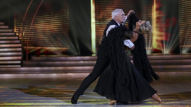 Traitors Contestant Paudie Moloney with Pro Dancer Laura Nolanduring the live show of RTE's Dancing With The Stars.Pic:Kyran O'Brien /kobpixNO FEE FOR REPRO During show run++++++FEE applies to Photographs used after Show run finishes.++++++++++