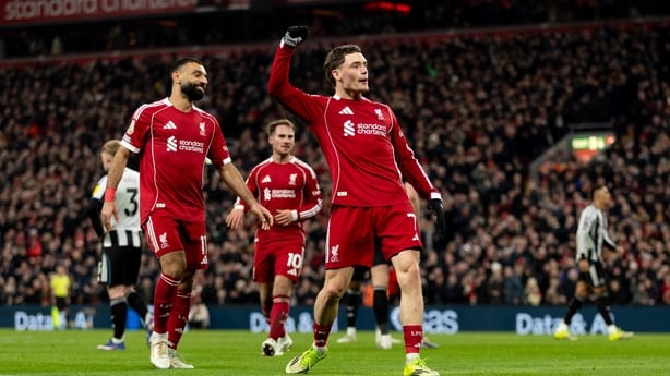 Florian Wirtz of Liverpool celebrates after scoring his sides third goal during the Premier League match between Liverpool and Newcastle United at Anfield on January 31, 2026 in Liverpool, England.