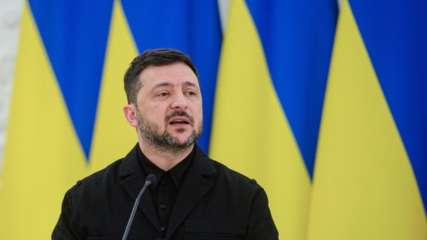 VILNIUS, LITHUANIA - 2026/01/25: Ukrainian President Volodymyr Zelensky seen talking during the joint press-conference with Polish President Karol Nawrocki and Lithuanian President Gitanas Nauseda in the Presidential Palace. Polish President Karol Nawrocki, Ukrainian President Volodymyr Zelenskyy, a