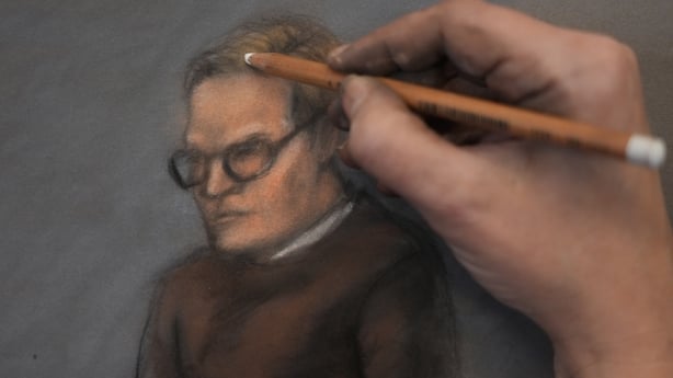 A court sketch depicts Marius Borg Hoiby, son of Norwegian Crown Princess Mette-Marit during the first day of a trial in Oslo