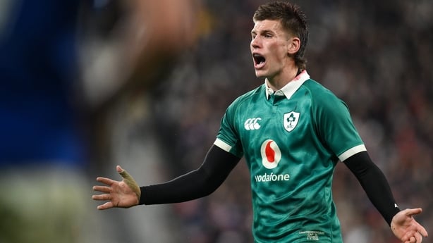 5 February 2026; Sam Prendergast of Ireland during the Guinness 6 Nations Rugby Championship match between France and Ireland at Stade de France in Paris, France. Photo by Brendan Moran/Sportsfile