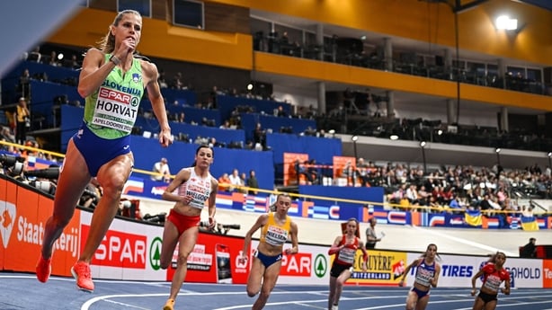 8 March 2025; Anita Horvat of Slovenia competes in the women's 800m semi-final during day three of the European Athletics Indoor Championships 2025 at the Omnisport Apeldoorn in Apeldoorn, Netherlands. Photo by Sam Barnes/Sportsfile