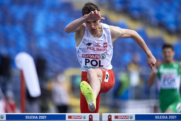 CHORZOW, POLAND - MAY 29: Patryk Dobek from Poland competes in mens 400 meters hurdles during the European Athletics Team Championships at Silesian Stadium on May 29, 2021 in Chorzow, Poland. (Photo by Adam Nurkiewicz/Getty Images for European Athletics)