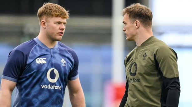 10 February 2026; Bryn Ward, left, Josh van der Flier and Darragh Murray during an Ireland Rugby squad training session at the IRFU High Performance Centre in Dublin. Photo by Brendan Moran/Sportsfile