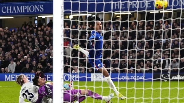 Chelsea's Joao Pedro scores their side's first goal of the game during the Premier League match at Stamford Bridge, London
