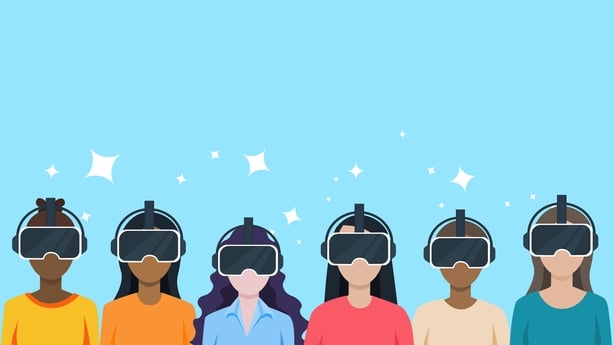  illustration concept shows people wearing virtual reality glasses