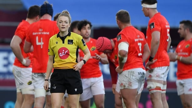 19 March 2021; Match referee Hollie Davidson during the Guinness PRO14 match between Munster and Benetton at Thomond Park in Limerick. Photo by Matt Browne/Sportsfile