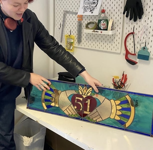 Stained glass designer and illustrator Tara Fetherston's Claddagh Ring-inspired design